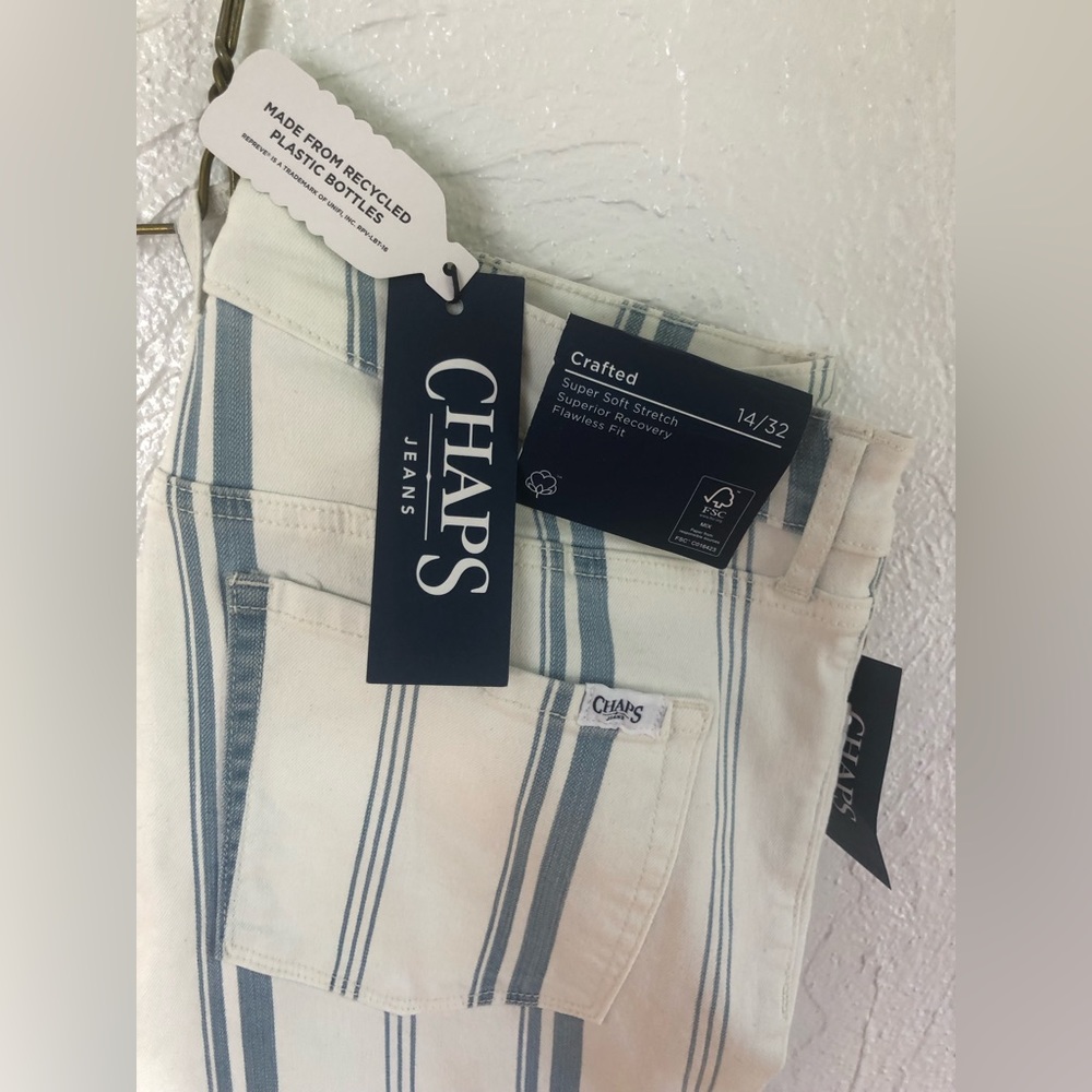 NWT CHAMPS Blue White Striped Jeans Flare Leg Size 14 32 Some Stretch Bootcut - Picture 4 of 12